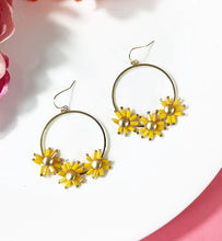 Load image into Gallery viewer, Flowers In The Wild Yellow Hoop Floral Earrings
