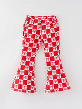 Load image into Gallery viewer, Girls Red Bow Print Plaid Flared Jeans