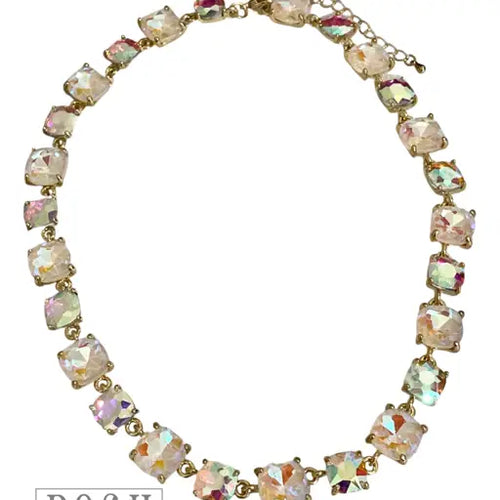 Gold/White Square Rhinestone Linked Necklace