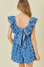Load image into Gallery viewer, Denim Star Distress Ruffle Romper