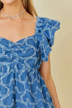 Load image into Gallery viewer, Denim Star Distress Ruffle Romper