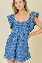 Load image into Gallery viewer, Denim Star Distress Ruffle Romper