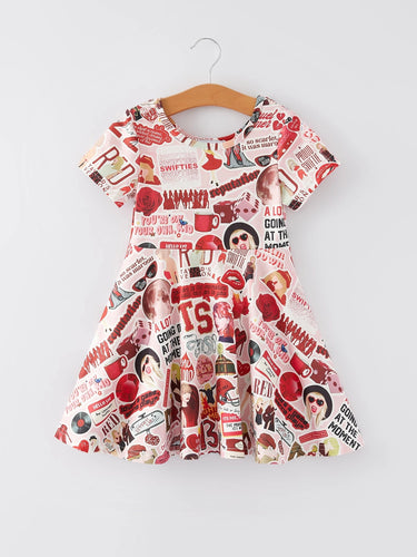 Valentine's Day Ts Rose Print Milk Silk Short Sleeve Dress