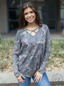 Caged Camouflage Long Sleeve Top