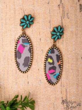 Vinyl Records Turquoise Flower Earrings