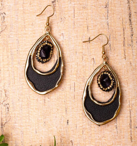 Southern Charm Black Rock &  Black Leather Teardrop Dangle Earrings