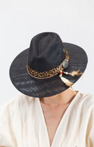 Black Fedora Hat With A Leopard Band