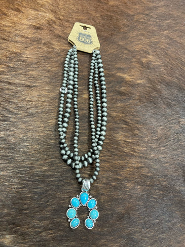 Layered Navajo Pearl Choker With Squash Blossom Pendant