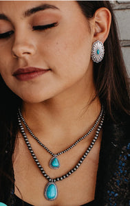 Take Me Away Two Strand Silver With Turquoise Necklace