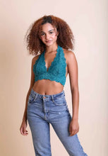 Load image into Gallery viewer, Floral Lace Halter Bralette In Teal