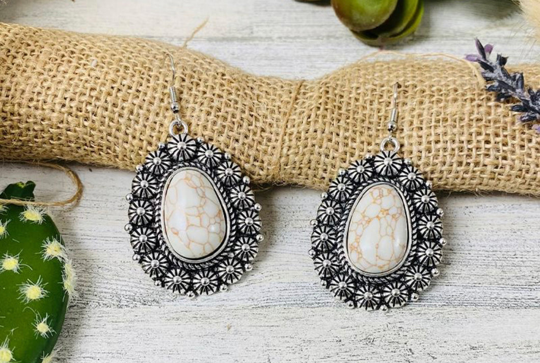 Wild and Free Cream Stone Silver Earrings