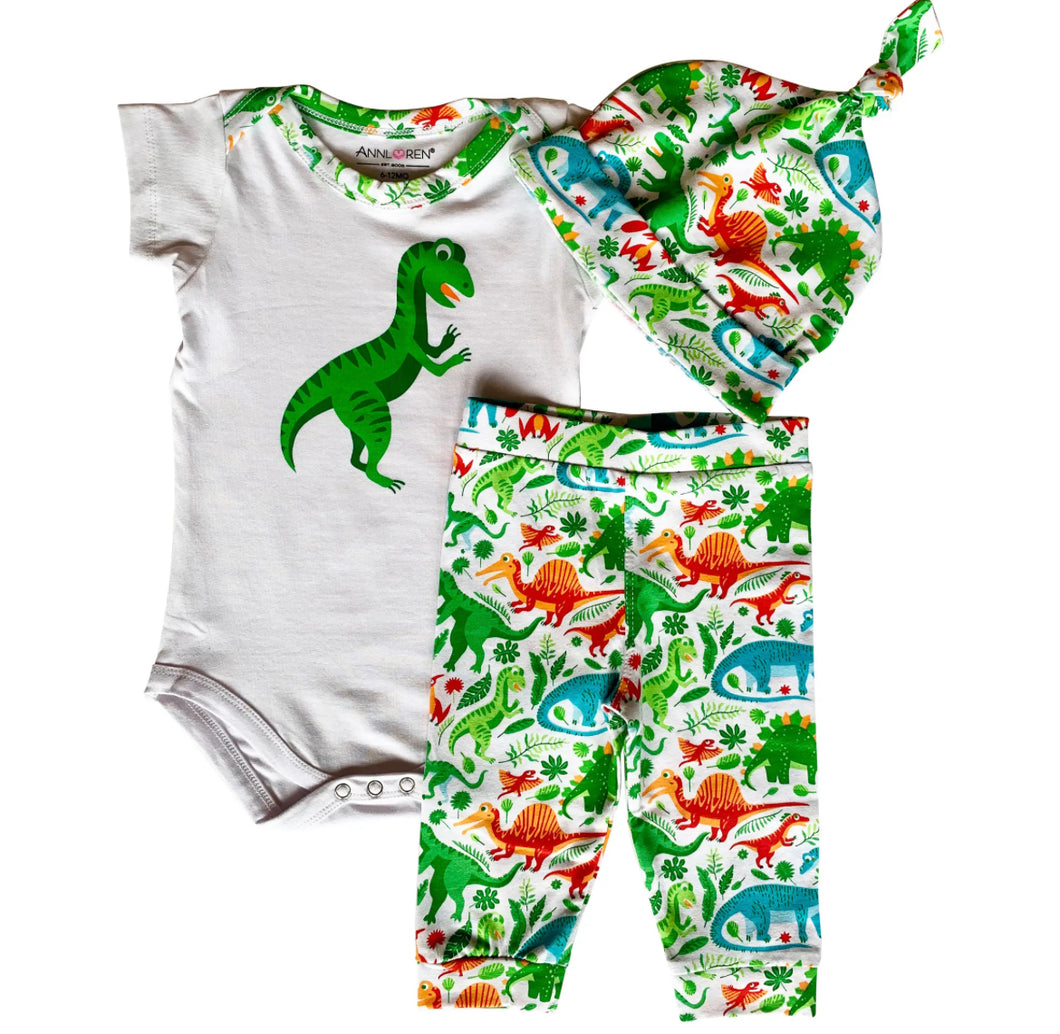AnnLoren Boys 3 pc Baby Shower Dinosaur Layette Gift Onesie