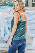 Load image into Gallery viewer, Teal Satin Checkerboard Cowl Neck Camisole Top