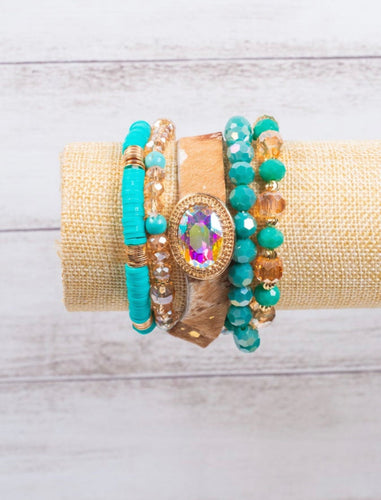 Giddy Up Cowgirl Turquoise Mixed Beaded Bracelet Set