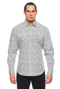 Gray Print Rodeo Clothing Men's Western Printed Shirt Style 158