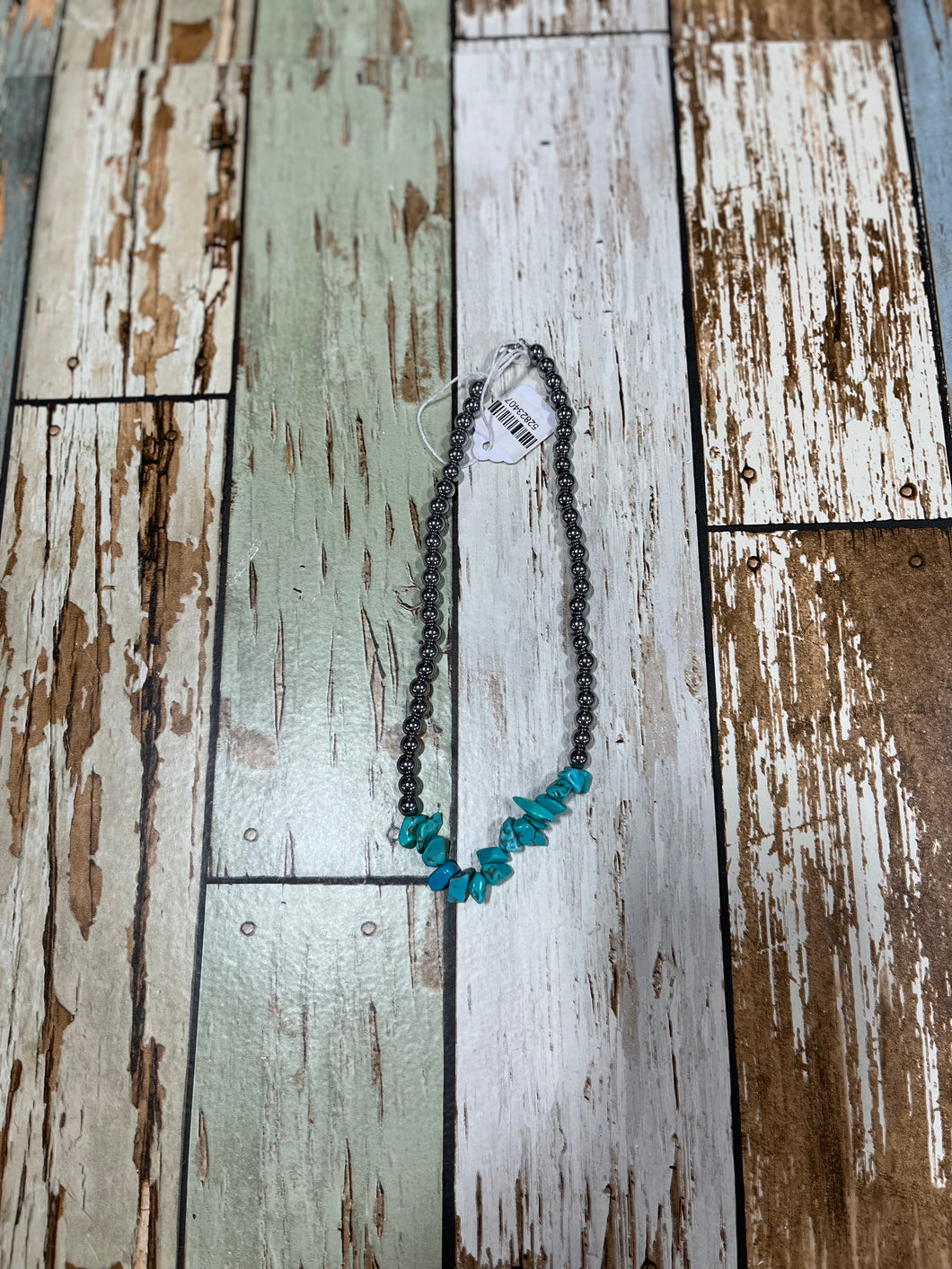 Silver Bead and Turquoise Chip Choker