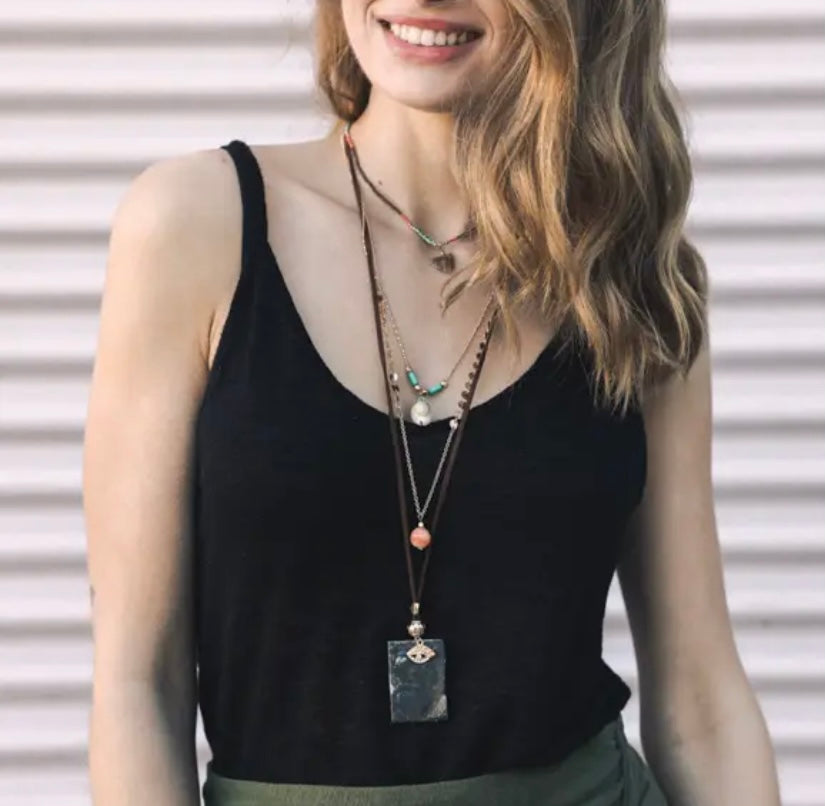 Four Layer Stone and Shell Bohemian Neacklace