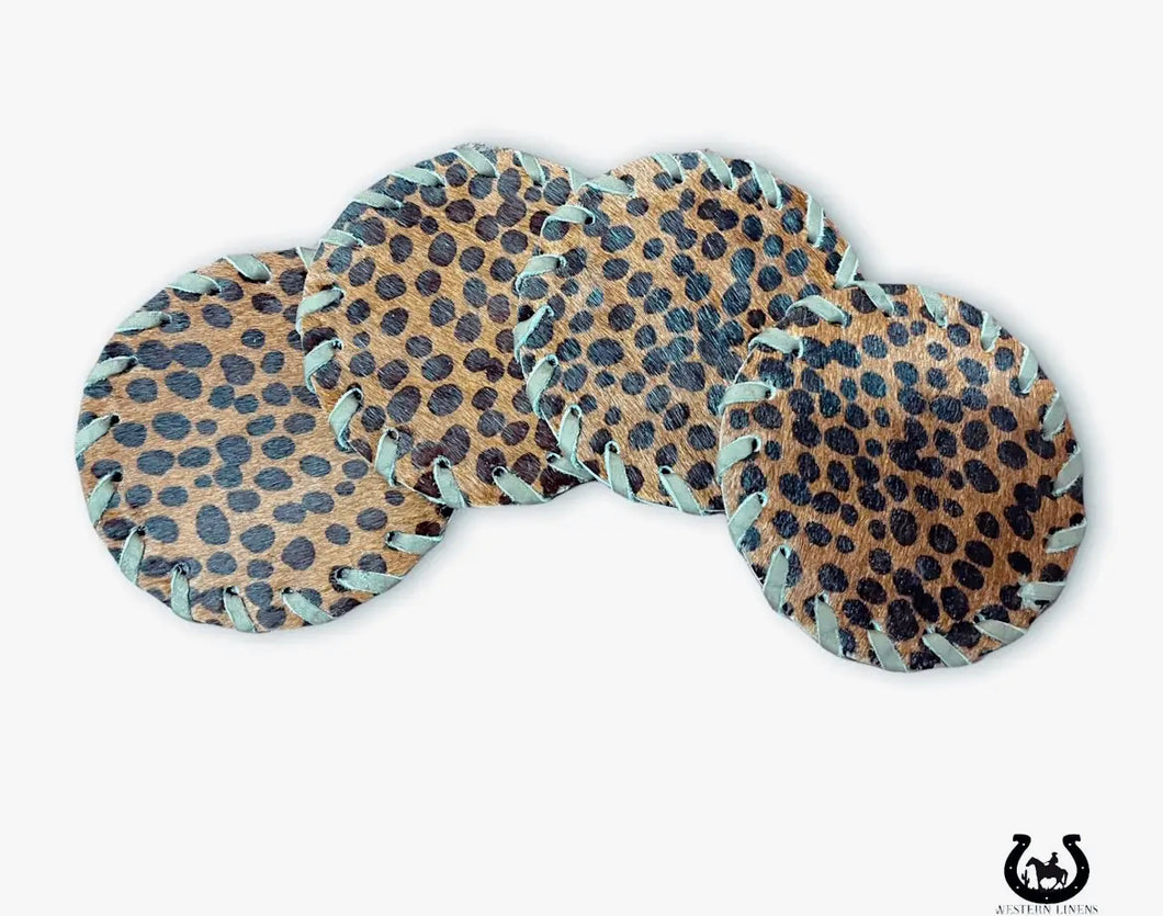 Cheetah Cowhide Coaster - 4pc Set