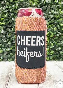 Cheers Heifers Sequin Can Coolers For Slim Can