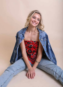 Oversized Floral Anemone Bandana Scarf / Top In Red