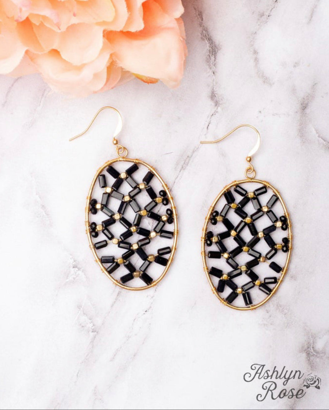 Napa Valley Black Bead Oval Dangle Earrings