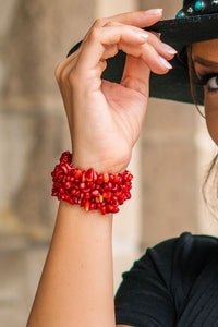 Red Pebble Cluster Stretch Bracelet