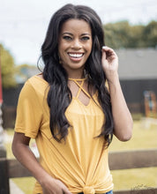 Load image into Gallery viewer, Vinyard Day, Caged Neckline Tee, Mustard