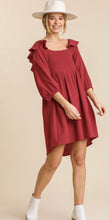 Load image into Gallery viewer, Gauze 3/4 Sleeve Dress with Smocking Ruffle Detail