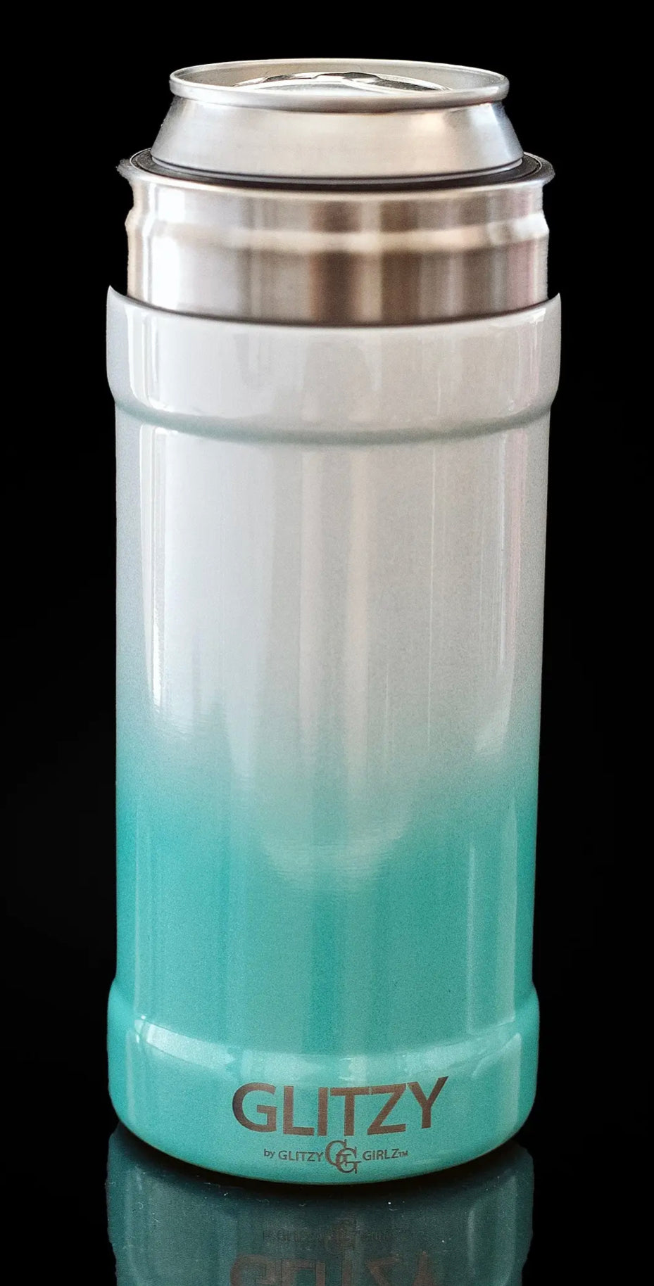 12 Oz. Glitzy Skinny Can Cooler Teal Ombre Glitter