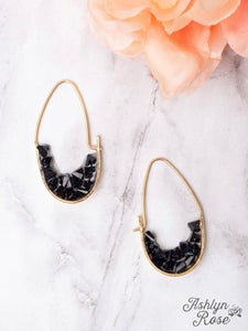 Date Night Black Cluster Hematite Oval Hoop Earrings