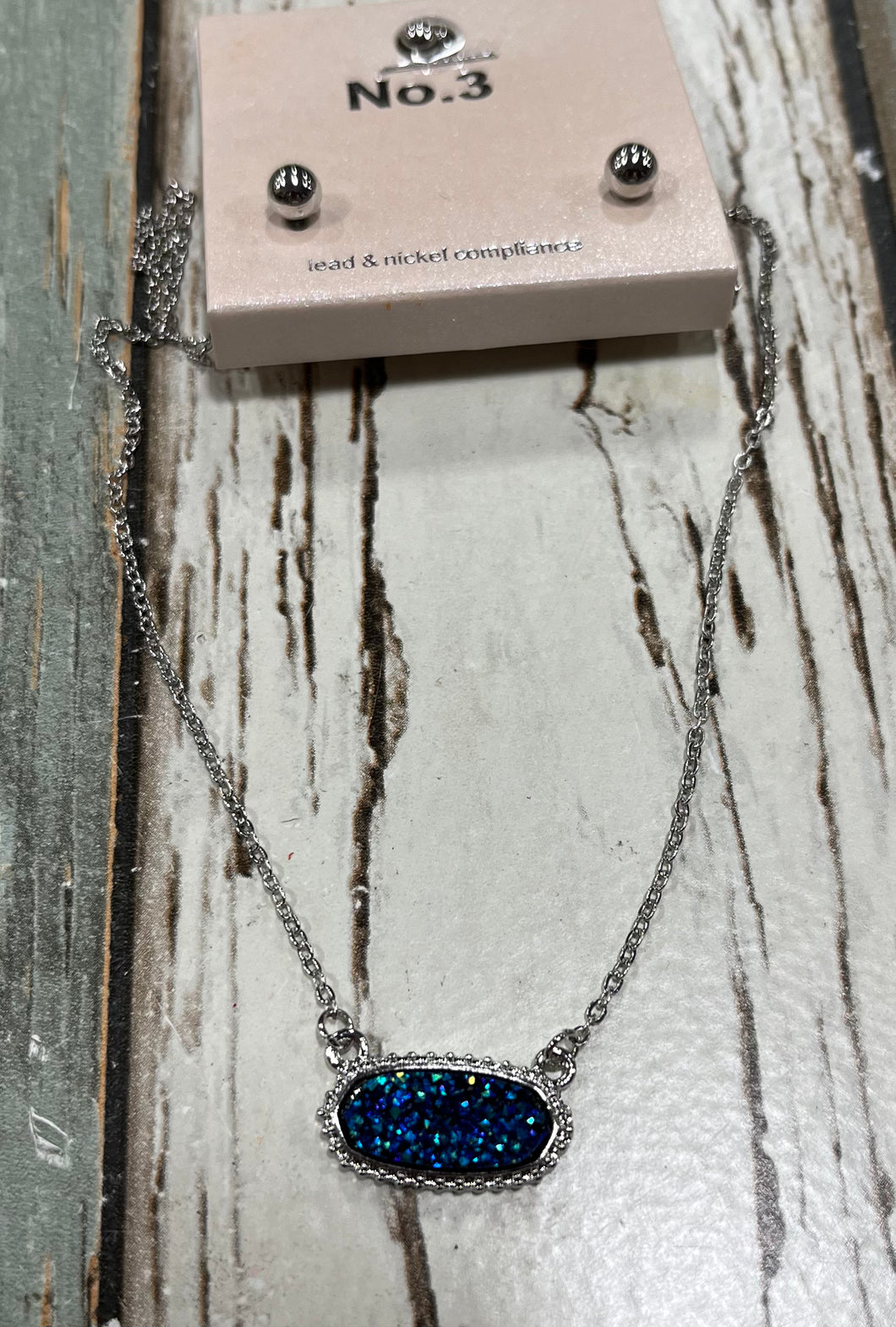 Blue Sparkle Necklace & Earrings Set