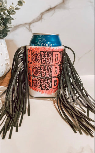 Howdy Pink Fringe Koozie