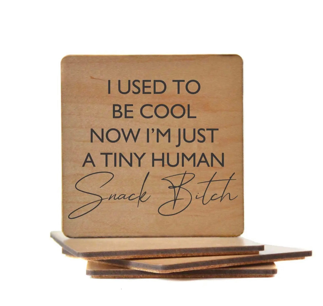 I Used To Be Cool Now I'm A Tiny Humans Snack Wood Coasters