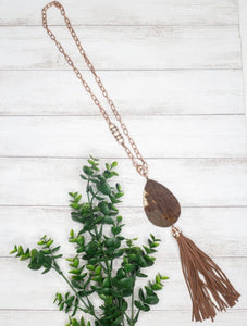 Jolene You Can Have Him Teardrop Cowhide with Fringe Tassel Copper Chain Necklace