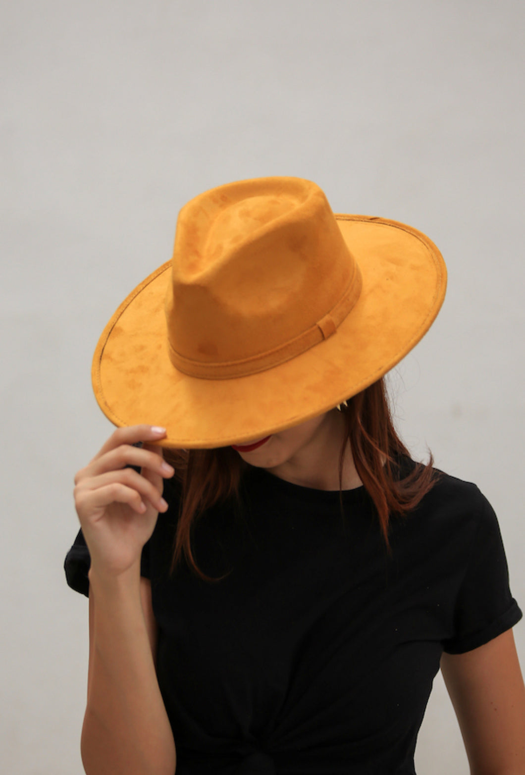 Dark Mustard Suede Fedora Hat