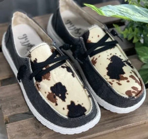 Very G Mooma Black Canvas with Cow Print Shoe