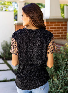 Black Oxide Leopard Sleeve Top