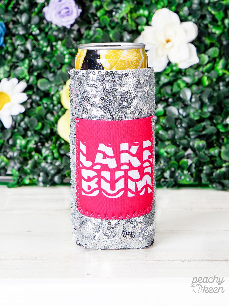 Peachy Keen Lake Bum Sequin Can Coolers For Slim Can