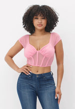 Load image into Gallery viewer, Mesh Front Shirring Solid Corset Style Crop Top