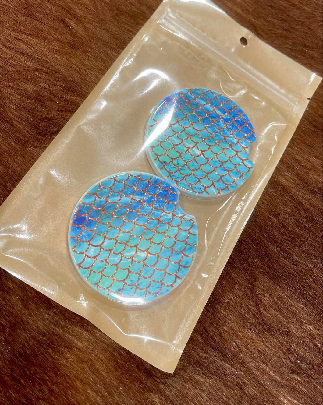 Blue Mermaid Glass Car Coaster