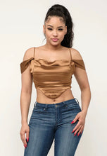Load image into Gallery viewer, Satin Off Shoulder Front Shirring Corset Top
