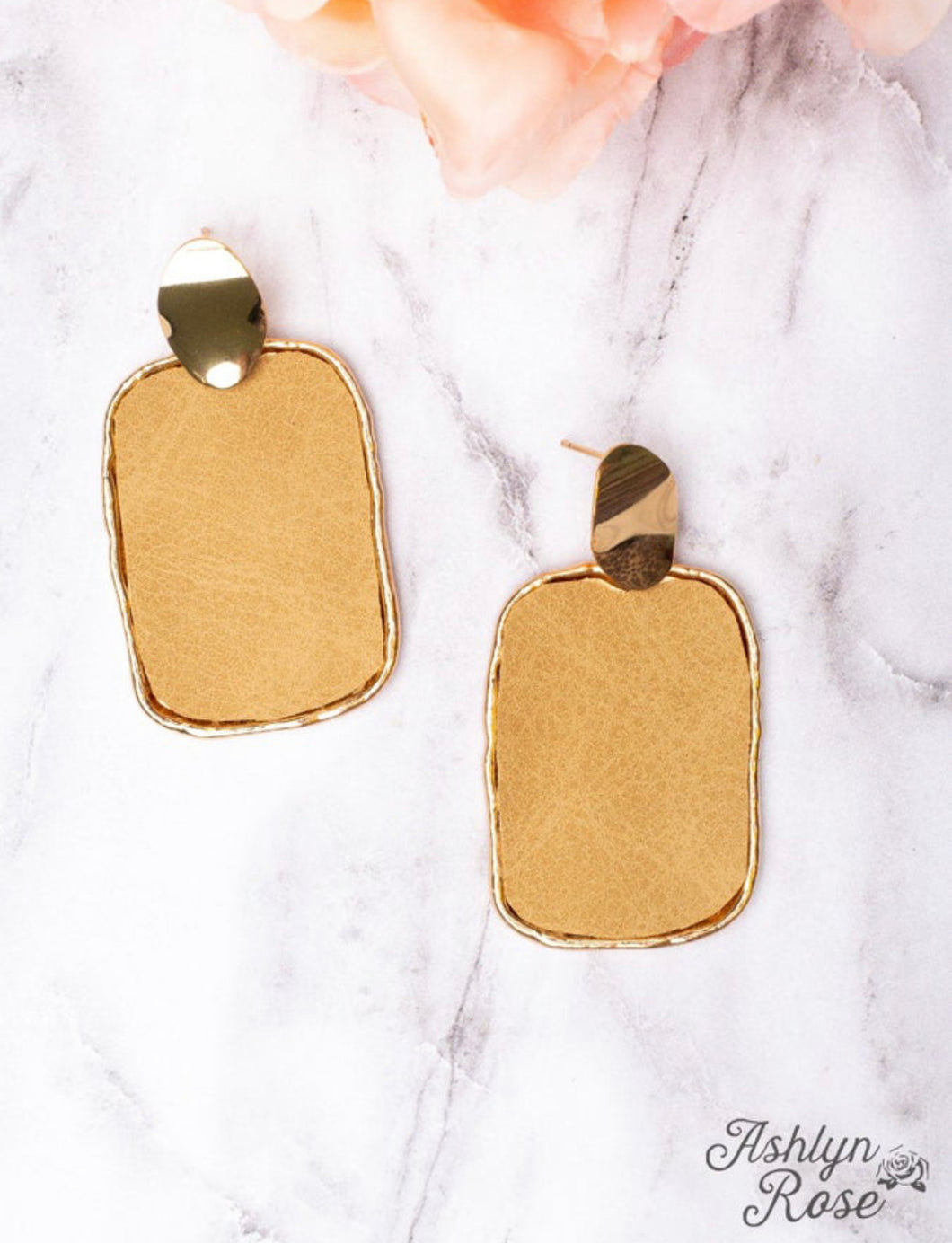 Only In L.A Brown Faux Leather Square Stud Earrings