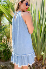 Load image into Gallery viewer, Chambray Washed Distressed Denim Halter Neck Dress