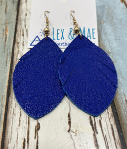 Blue Faux Leather Teardrop Earrings