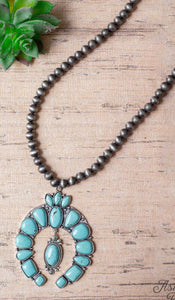 Talk Of The Town Turquoise Squash Blossom Pendant Necklace