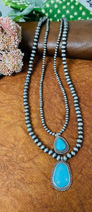 Take Me Away Two Strand Silver With Turquoise Necklace