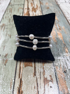 Silver And Pearl Triple Bracelet