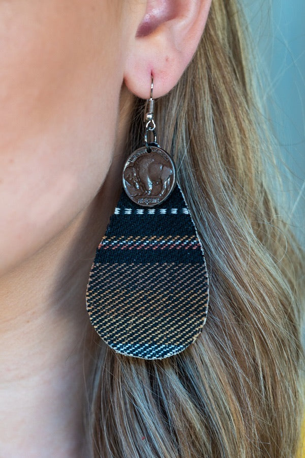 Black Serape Teardrop Earrings W/ Coin Detail