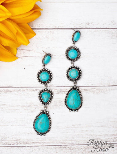 Along The Trail Turquoise Rock Silver Dangle Earrings