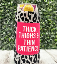 Load image into Gallery viewer, Peachy Keen Thick Thighs &amp; Thin Patience Sequin Slim Can Coolers